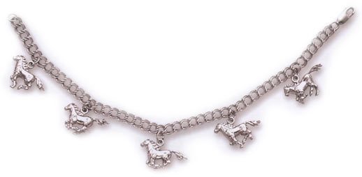 Sterling Silver 5 Running Horses Charm Bracelet (#BR759)